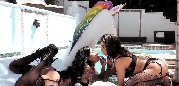  Pool deck fun with two incredibly hot and sexy lesbian babes